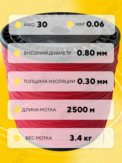 Провод силиконовый 30 AWG, 2500 м