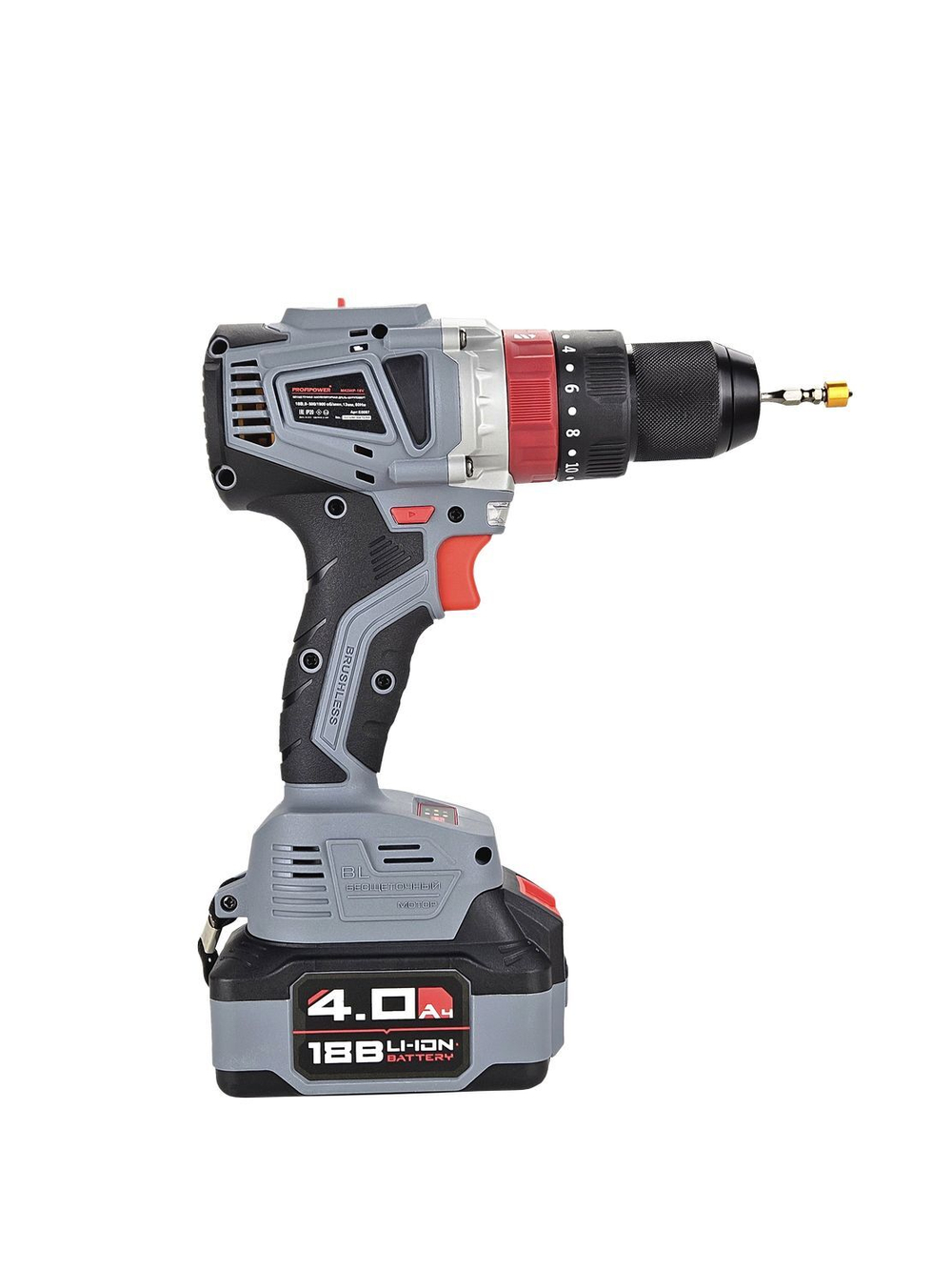 Аккумуляторная бесщеточная ударная дрель MKDHP-18V (18В,Li-ion-2шт, 4.0Ач, 90Нм, 2 скорости, З/У, в кейсе)