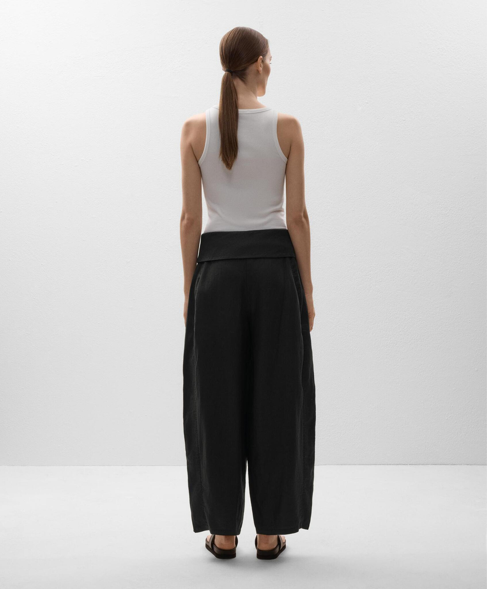 Oysho Брюки с отворотом на талии из 100% льна, черный