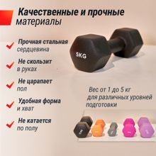 Гантель UNIX Fit неопреновая 5 кг Black, 2 шт.