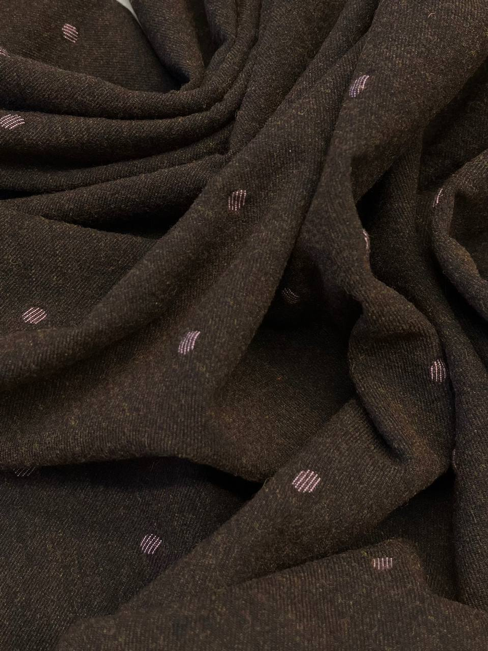 Шерсть с хлопком и п/а Canclini темно-коричневая в розовый горошек