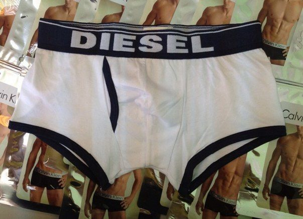 Мужские трусы боксеры белые с Фиолетовой резинкой Diesel White violet Waistband Boxer