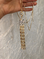 Сотуар леопард с кристаллами на длинной цепочке, цвет золото