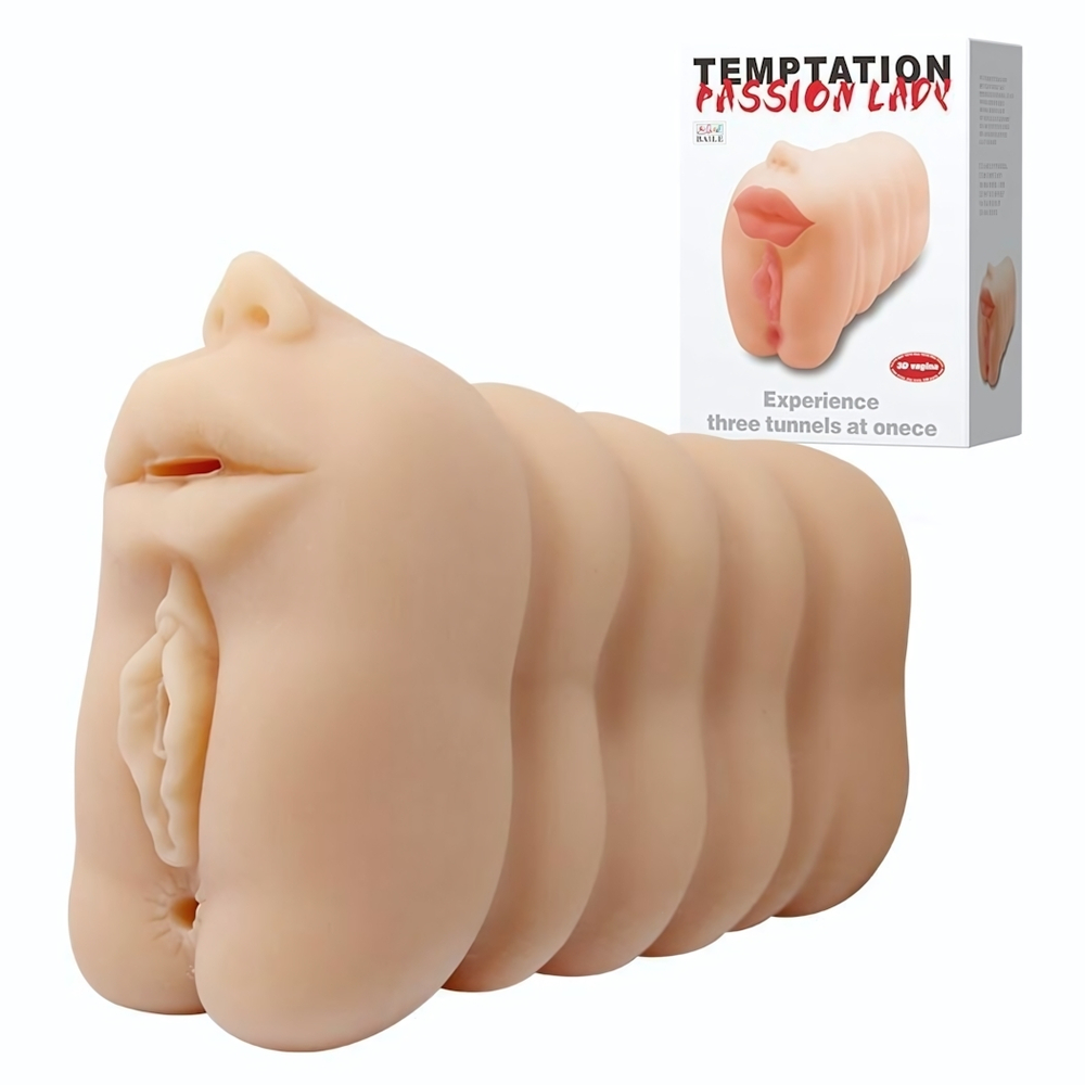 Мастурбатор с тремя любовными входами (Цвет: телесный)