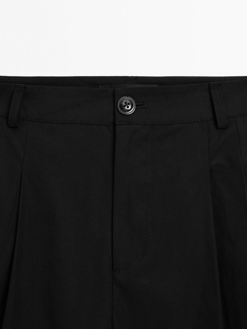 Massimo Dutti Широкие брюки из смесового хлопка со складками, черный