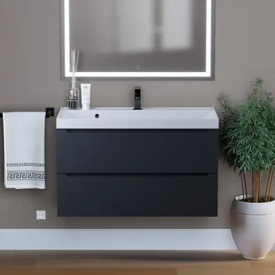 Тумба с раковиной Uperwood Tanos 90 см, подвесная, матовая, черная