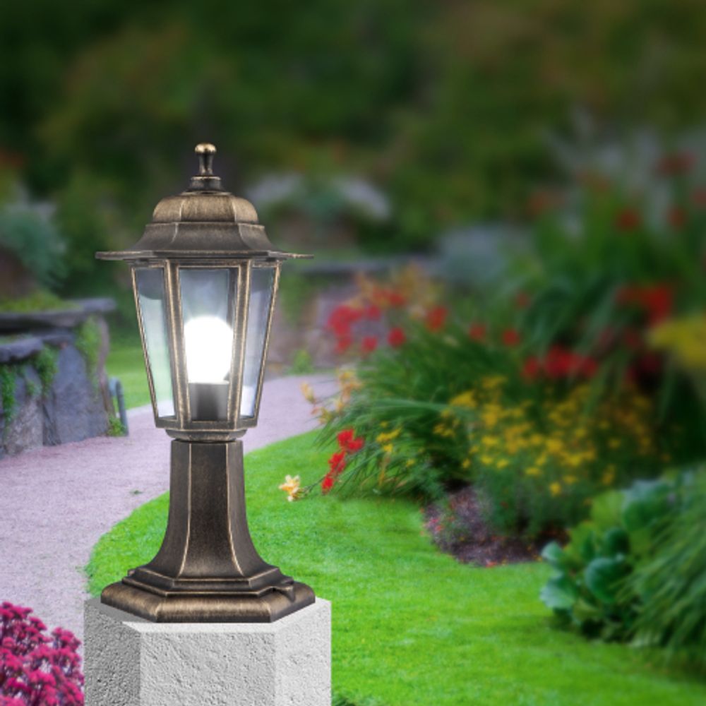 Садово-парковый светильник ЭРА НТУ 06-60-001 бронза 6 гранный напольный IP44 Е27 max60Вт