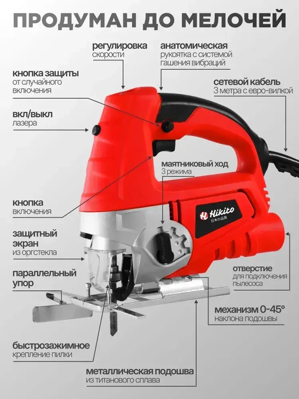 Сетевой электро лобзик Hikito 1500 с лазером