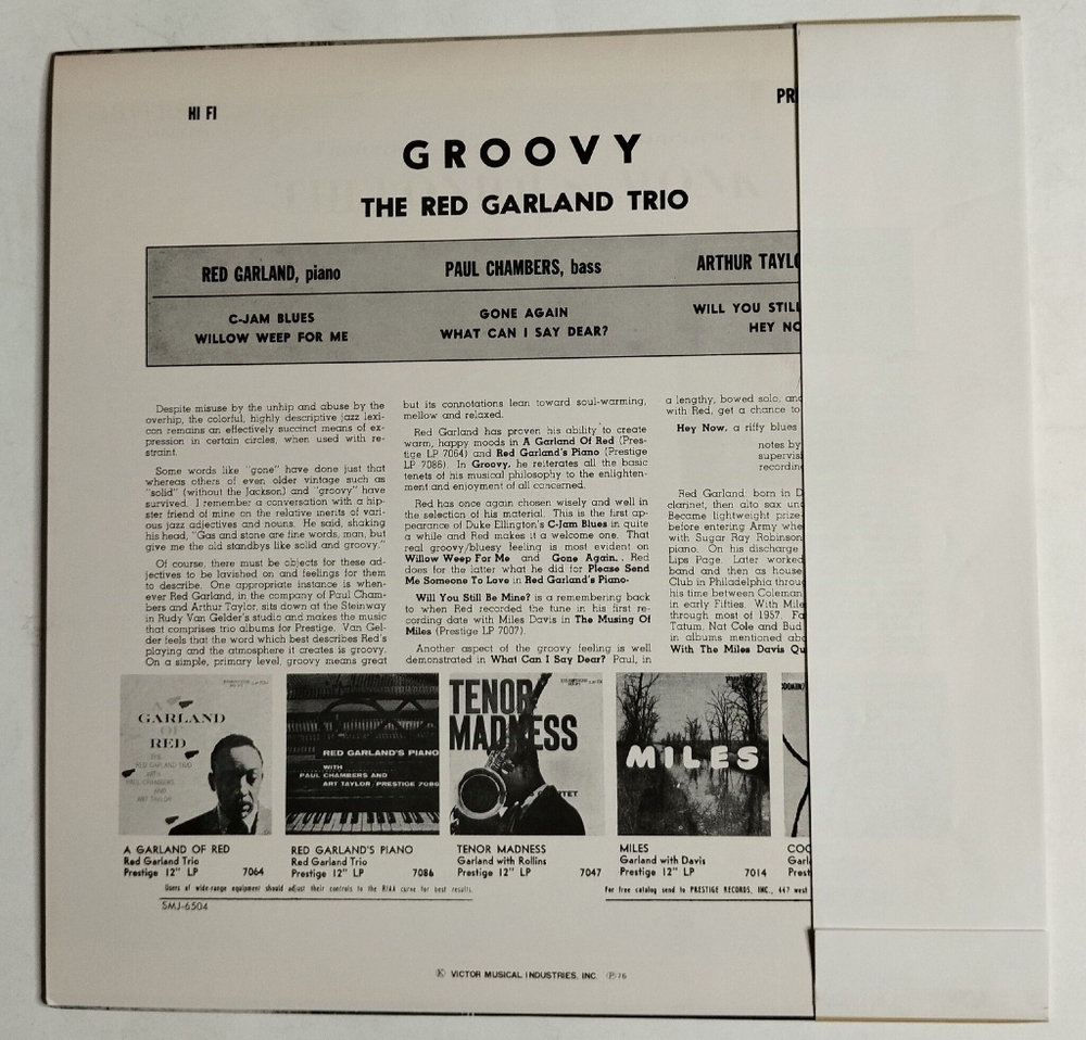 Винтажная виниловая пластинка LP The Red Garland Trio Groovy (Japan 1976) (Obi)