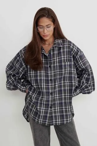 Рубашка из фланели в серо-фиолетовую клетку