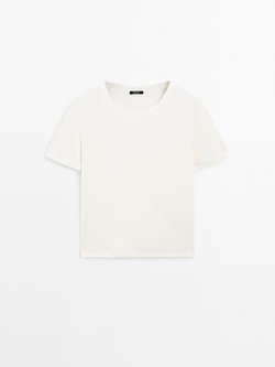 Massimo Dutti Футболка из 100% хлопка с коротким рукавом, кремовый