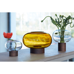 Ваза oblate, 13,5 см, прозрачная/орех