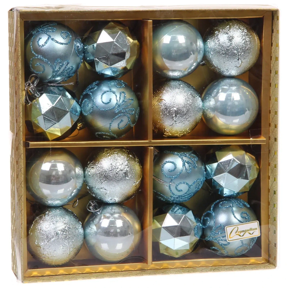 Новогодние шары «Зимняя вечеринка» 6 см (набор 16 шт), Голубой