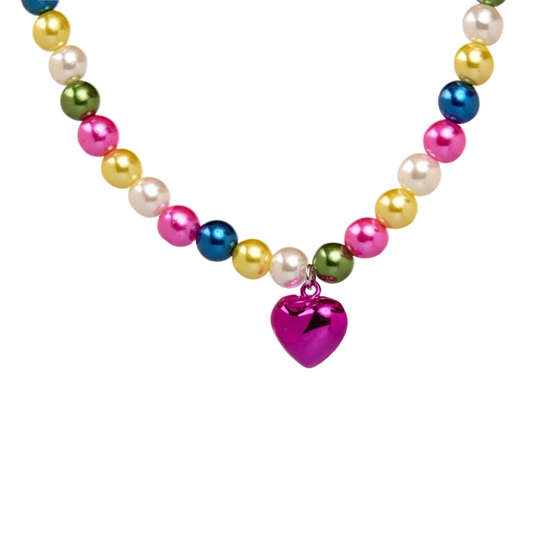 Колье Многоцветное с Сердцем – Фуксия