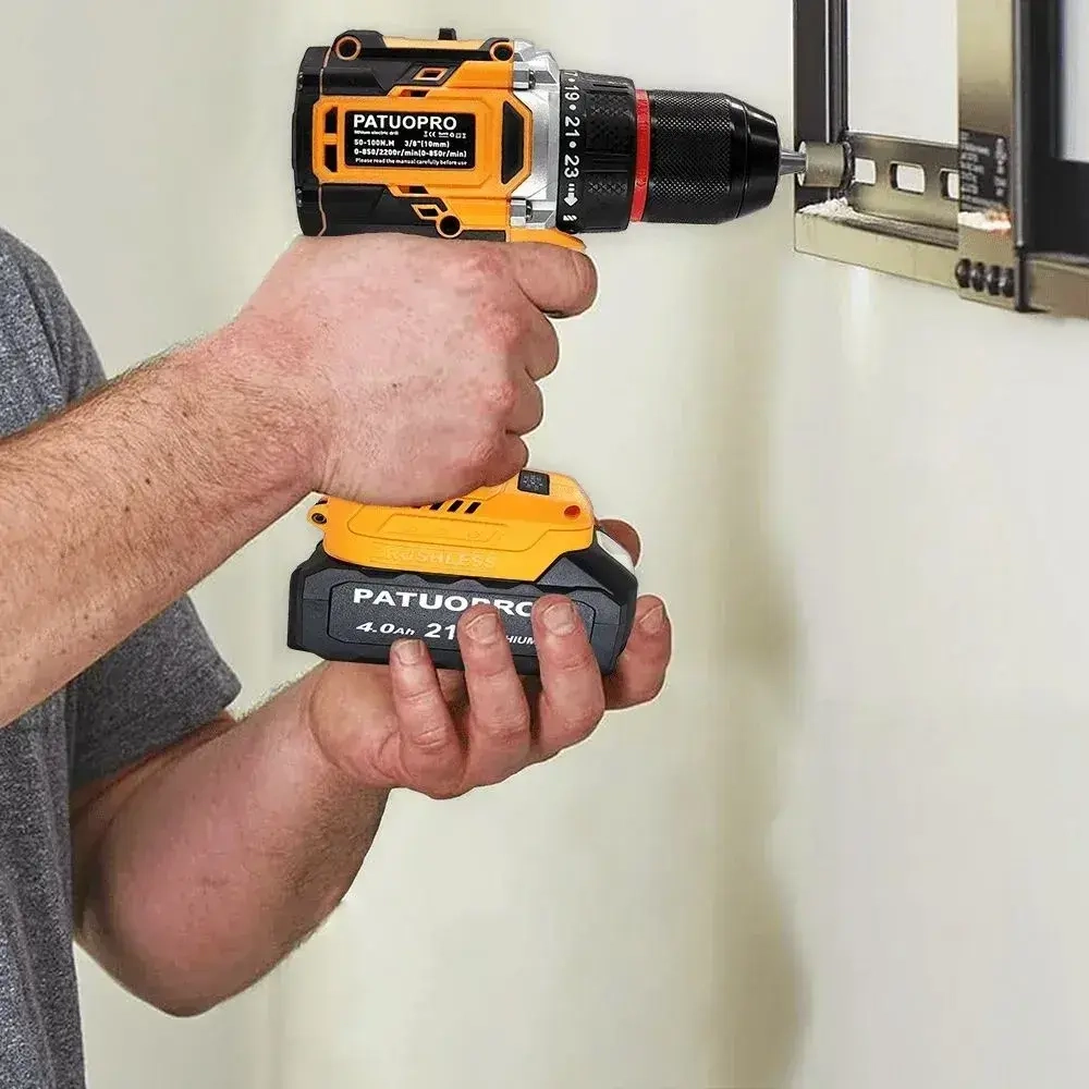 PATUOPRO Дрель-шуруповерт, 100 Нм, 0 АКБ
