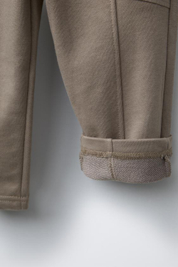 ZARA БРЮКИ С КОНТРАСТНЫМИ ДЕТАЛЯМИ И НАШИВКОЙ, СВЕТЛО-БЕЖЕВЫЙ