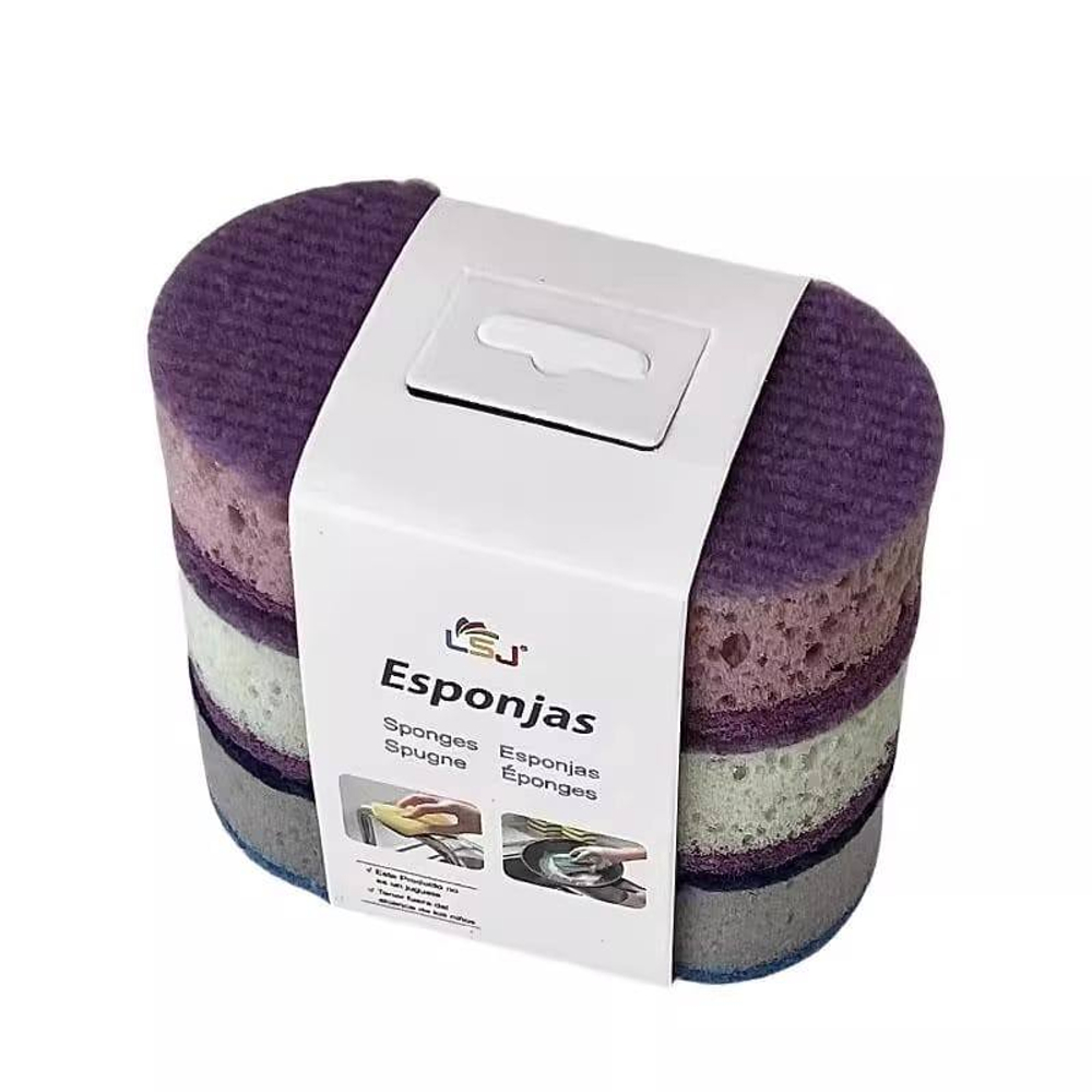 Двухслойная губка для мытья посуды (3 шт.)