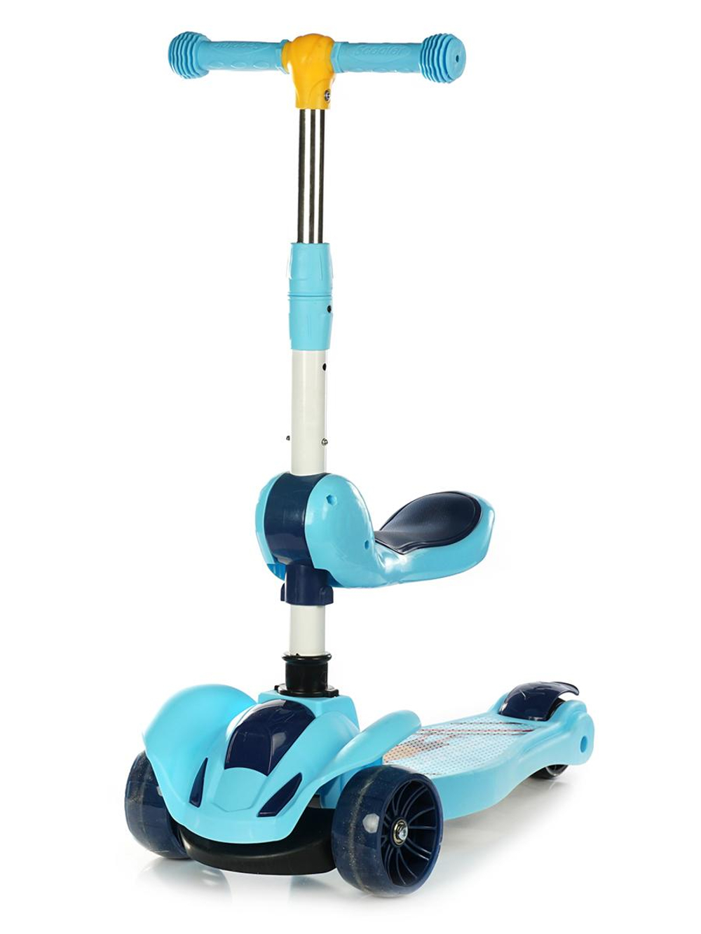 Самокат трехколесный с сиденьем 61*17*80см，можно сложить，с музыкальным светом，колеса PU, разноцветный принт,