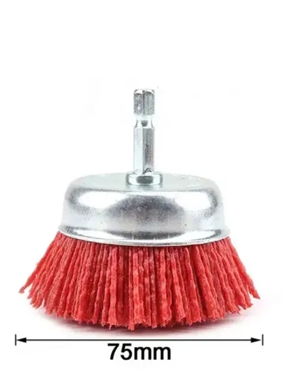 Щетка нейлоновая для дрели, Корщетка "чашка" насадка на дрель нейлоновая 75 х 6 мм