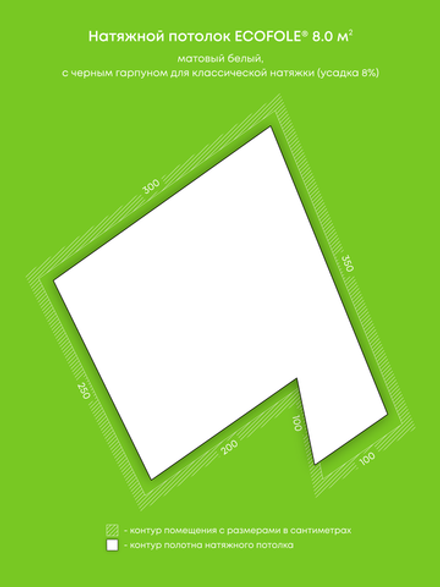 Матовый натяжной потолок 8 м2