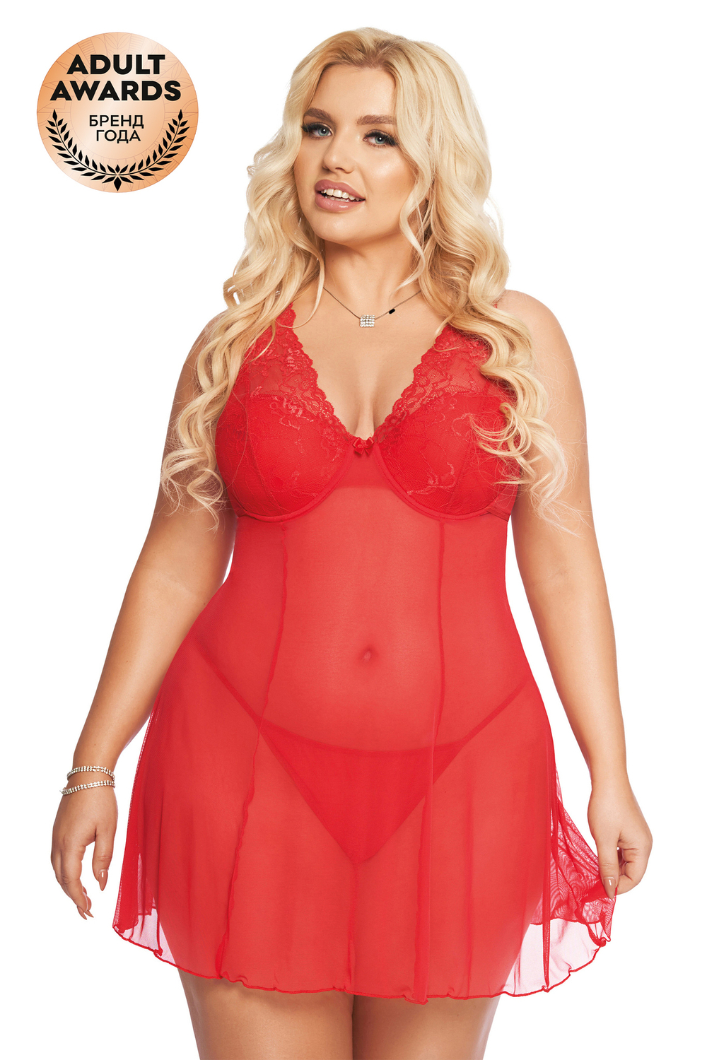 Комбинация и стринги SoftLine Collection Berta, красный, XL