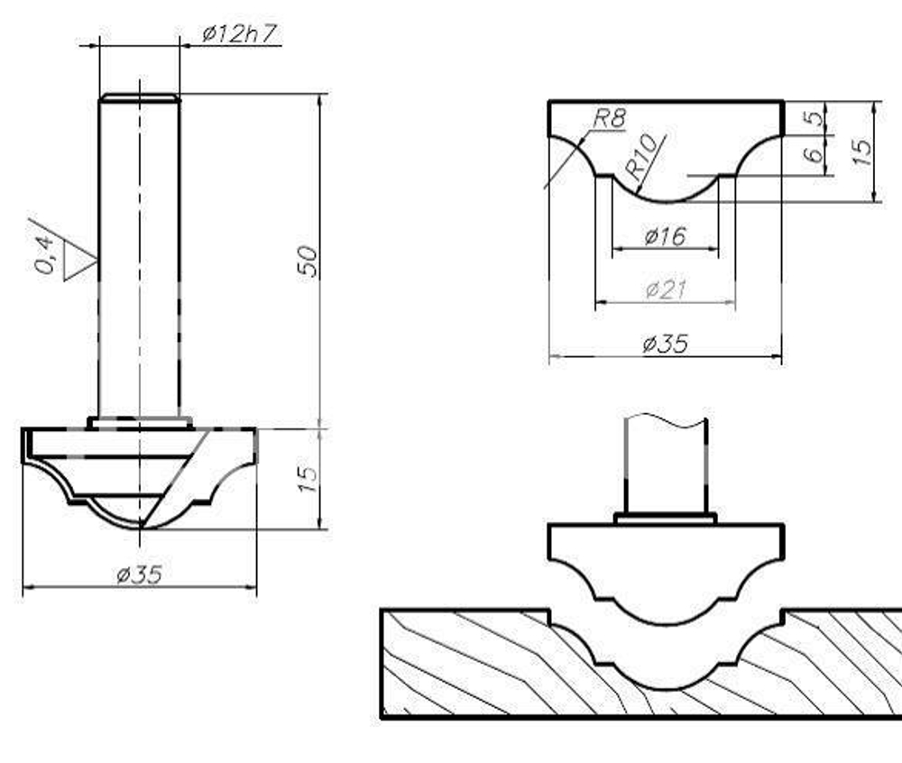 PCD фреза D.35x15x65 S.12