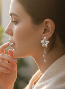 Серьги Сакура с аквамарином