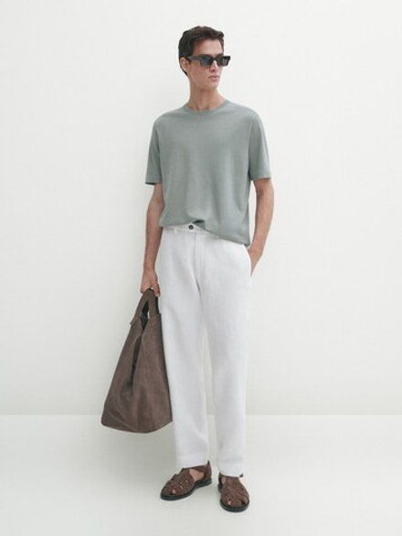 Massimo Dutti Футболка с круглым вырезом, цвет морской волны