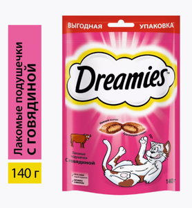 КОРМ DREAMIES ПОДУШЕЧКИ С ГОВЯДИНОЙ 140ГР