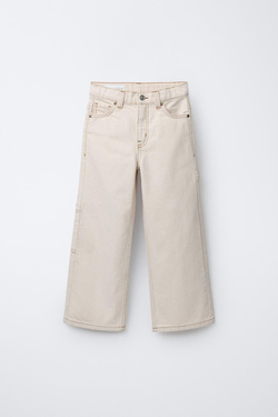 ZARA БРЮКИ КАРГО ЭКРЮ СО СТРОЧКОЙ, ЭКРЮ