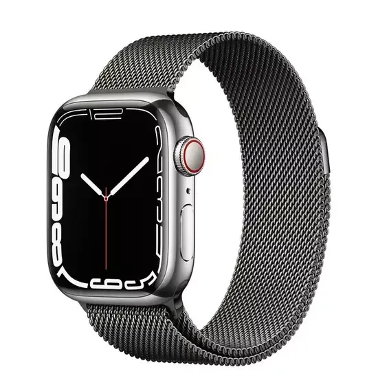 Apple Watch Series 7 (GPS + Cellular) Silver Stainless Steel Case with Graphite Milanese Loop 45mm