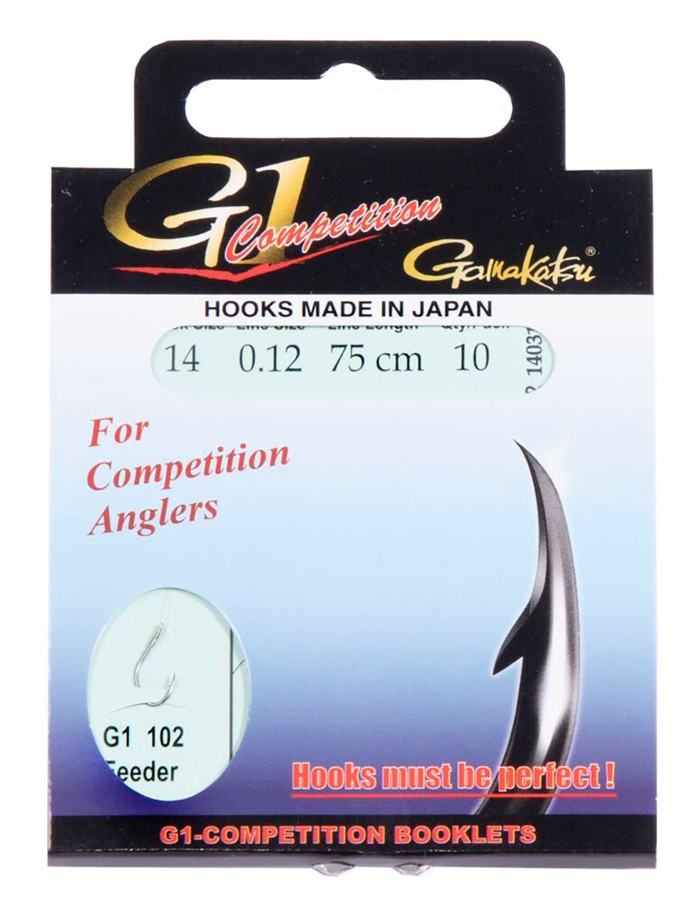 Крючки с поводком Gamakatsu Booklet FEEDER G1-102 размер 14/0, 12мм 75см (упк.10шт.)