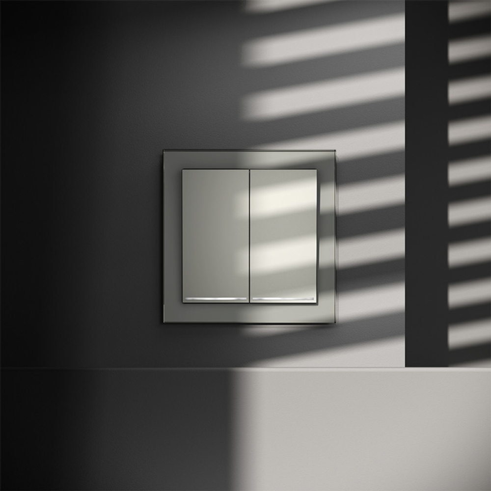 Выключатель встраиваемый VOLTUM S70 двухклавишный с подсветкой 10А, (сталь)