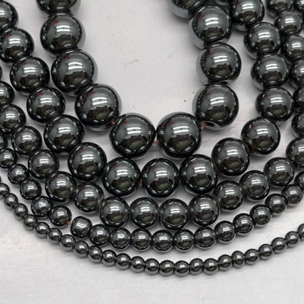 гшг338-ч Гематит гладкий шар 3мм, черный, 38 см