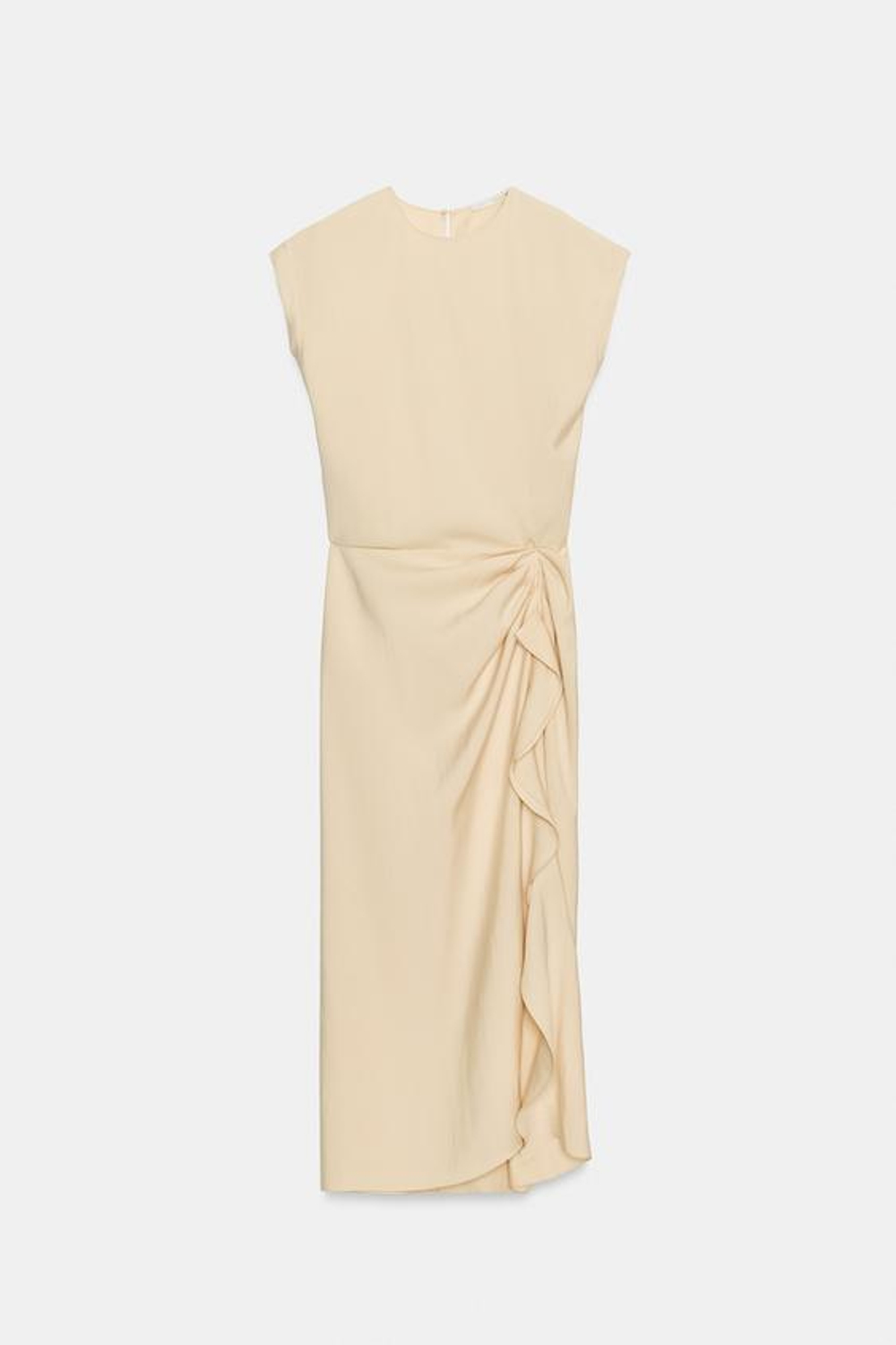 ZARA ПЛАТЬЕ МИДИ С ВОЛАНАМИ — ZW COLLECTION, ЦВЕТ СЛОНОВОЙ КОСТИ