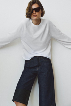 ZARA ФУТБОЛКА РЕГЛАН С ДЛИННЫМИ РУКАВАМИ, БЕЛЫЙ