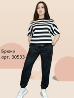 30533 Брюки-джоггеры футер 2-х нитка черный мрамор (56)