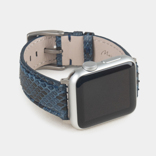 Ремешок для Apple Watch 44/45/46 mm из кожи питона, синего цвета