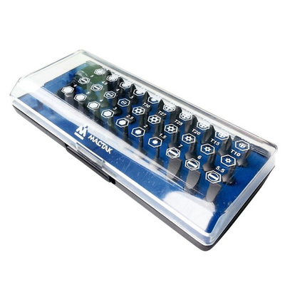 МАСТАК (058-00031C) Набор вставок (бит) 1/4", TORX, HEX, Pozidriv, Phillips, Slotted, 31 предмет