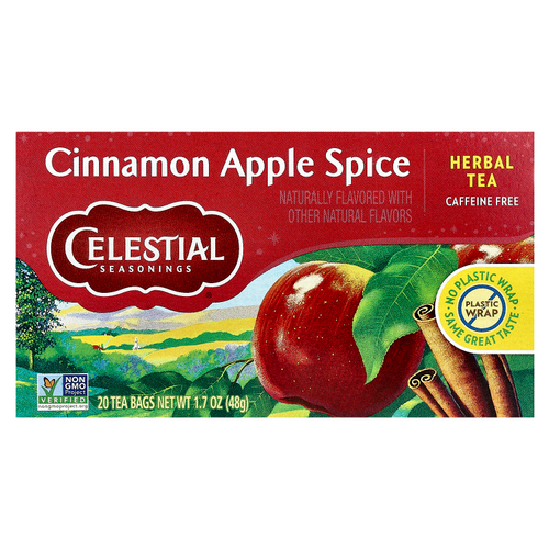 Celestial Seasonings, травяной чай, корица и яблоко, без кофеина, 20 чайных пакетиков, 48 г (1,7 унции)