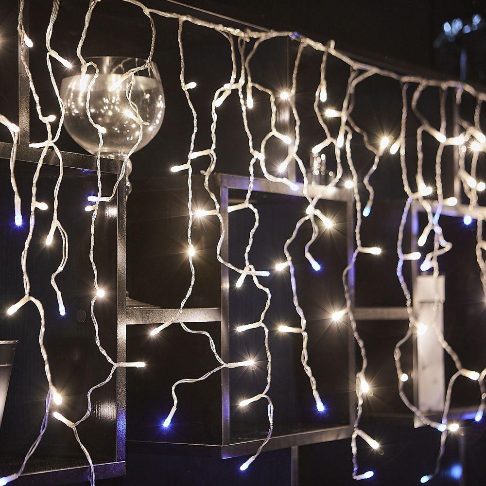 ULD-B25006-440-TTK WARMWHITE-WHITE IP44 Бахрома светодиодная с эффектом мерцания. 25м. Соединяемая. 440 светодиодов. Теплый белый и белый свет. Провод прозрачный. ТМ Uniel