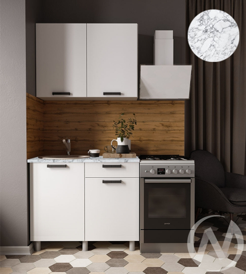 Кухня Кьяра 1.0м (корпус белый/карбон фарфор) 38мм мрамор итальянский