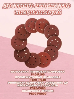 150 шт Шлифовальный круг (диск) 125 мм, P40 P60 P80 P100 P150 P240 P320 P400 P600 P1500