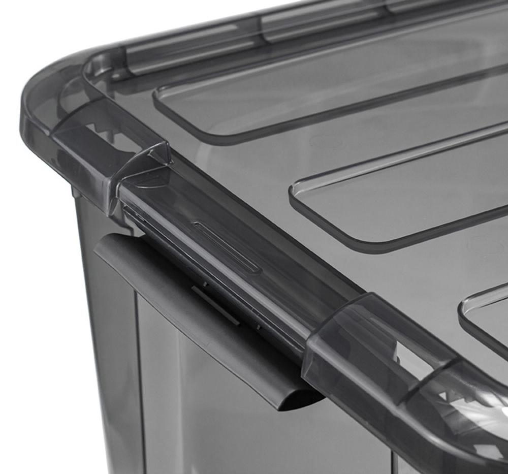 Ящик для хранения с замками КИП 30 л 580x385x185 чёрный прозрачный