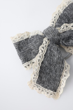 ZARA РЕЗИНКА ДЛЯ ВОЛОС И ЗАКОЛКА С БАНТОМ ИЗ ТРИКОТАЖА, ТЕМНО-СЕРЫЙ