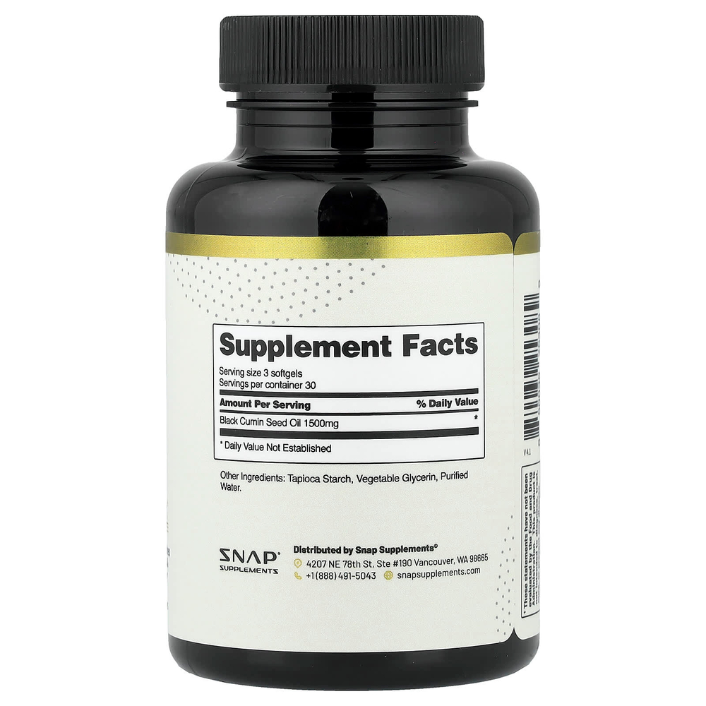 Snap Supplements, Масло черного тмина, 500 мг, 90 мягких капсул