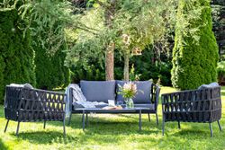 "Диего" лаунж-зона 4-местная плетеная из роупа (веревки), каркас алюминиевый темно-серый, роуп темно-серый