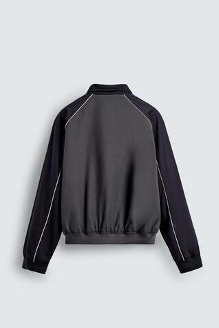 ZARA КУРТКА В СТИЛЕ КОЛОР-БЛОК С КОНТРАСТНОЙ ОТДЕЛКОЙ, СЕРО-СИНИЙ