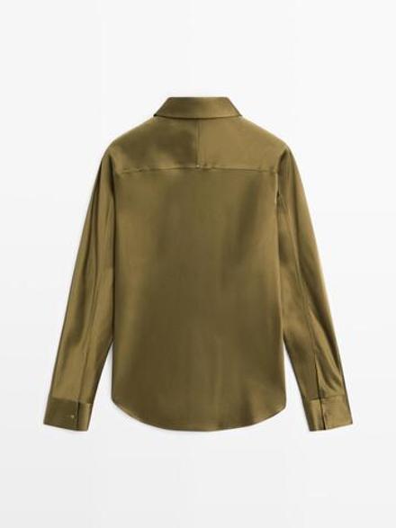 Massimo Dutti Атласная рубашка с рукавами «летучая мышь», зеленый