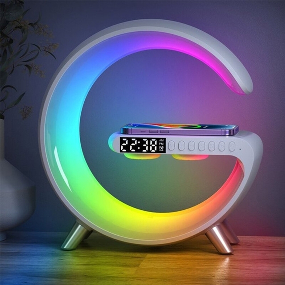RGB Светильник ночник + будильник 5в1 с беспроводной зарядкой и Bluetooth колонкой "Smart Light Sound Machine"
